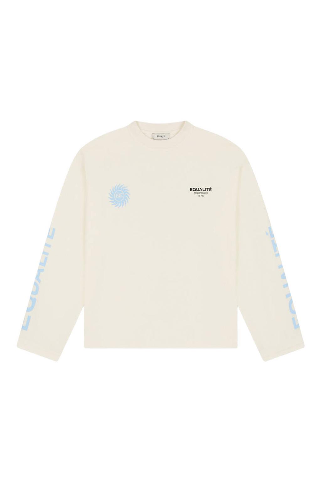 Ecru heren Equalité oversized longsleeve offwhite van katoen met backprint, lange mouwen, ronde hals en geribde boorden