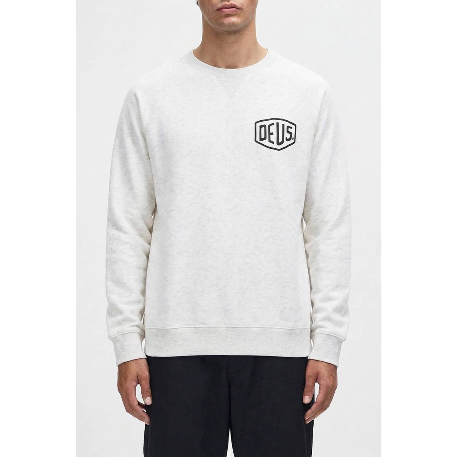 Deus Ex Machina regular fit gemêleerde sweater met backprint lichtgrijs