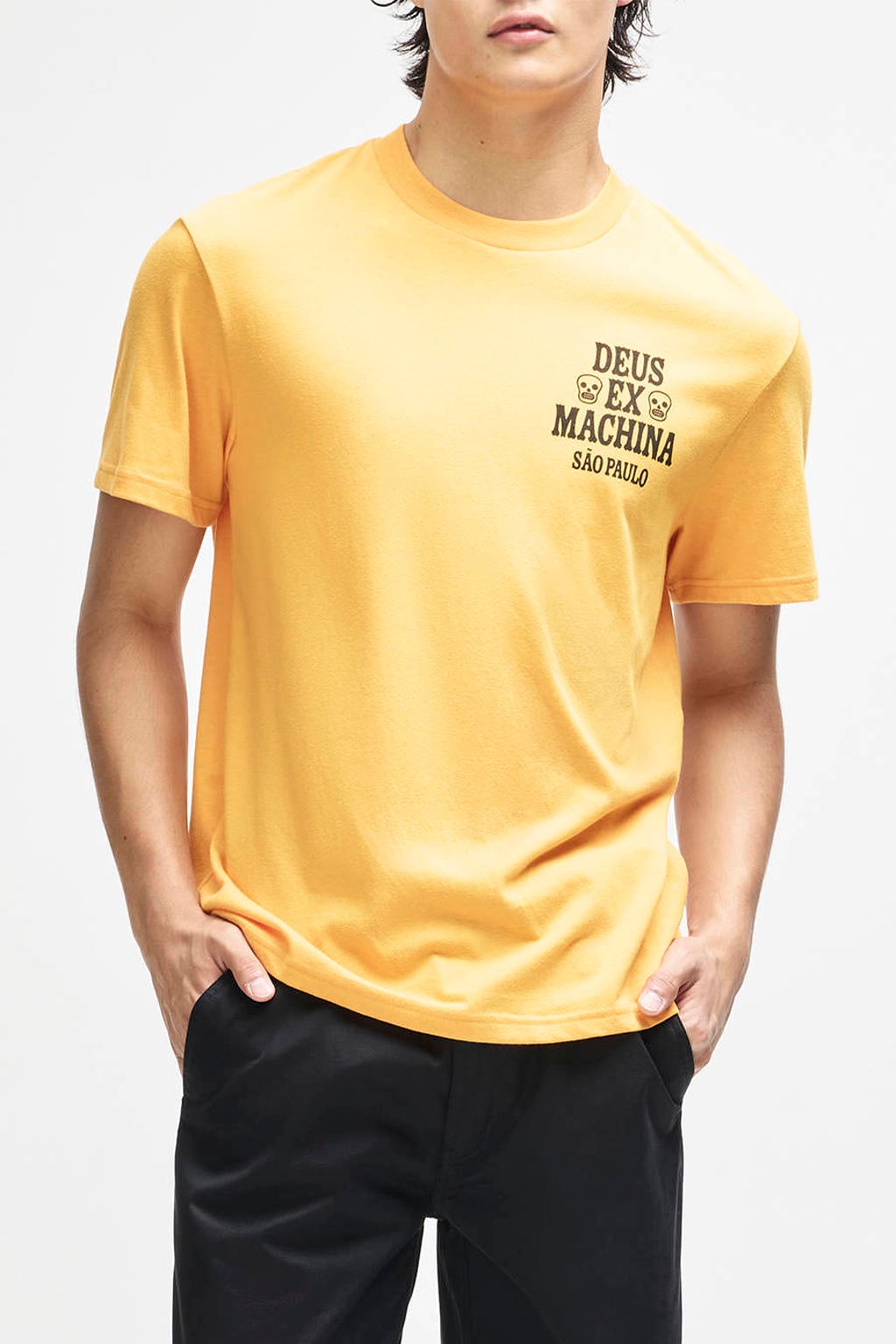 Gele heren Deus Ex Machina regular fit T-shirt van katoen met korte mouwen en ronde hals