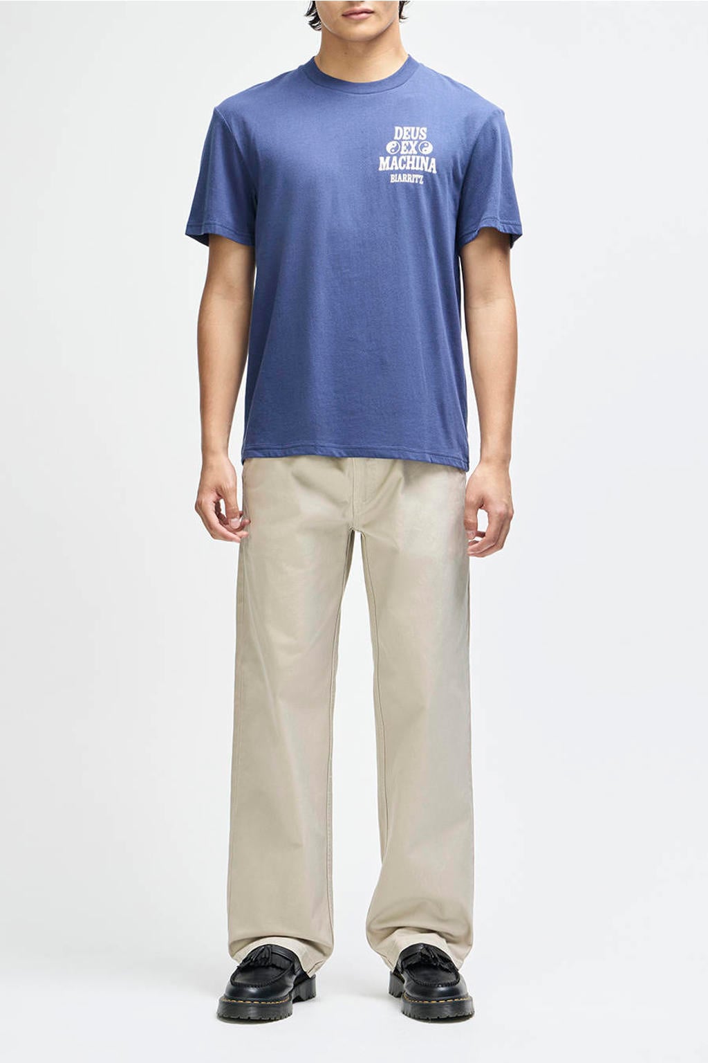 Blauwe heren Deus Ex Machina regular fit T-shirt van katoen met korte mouwen en ronde hals