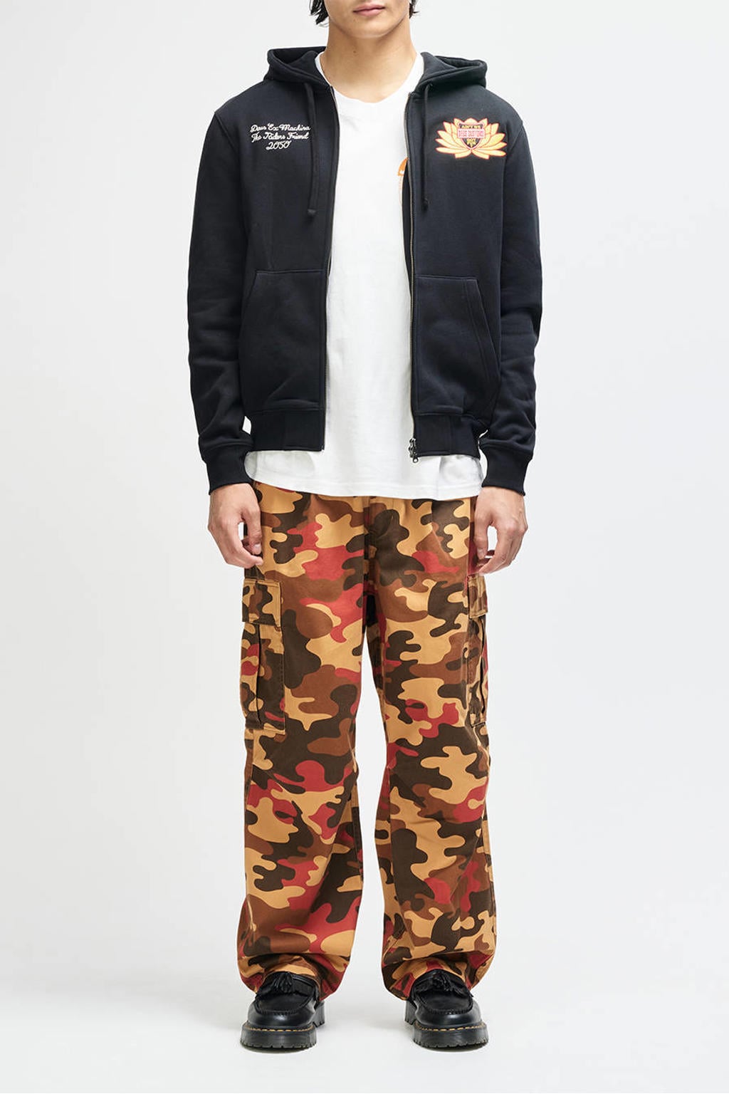 Zwarte heren Deus Ex Machina sweatvest en met backprint, lange mouwen, 2-way rits en borduursels