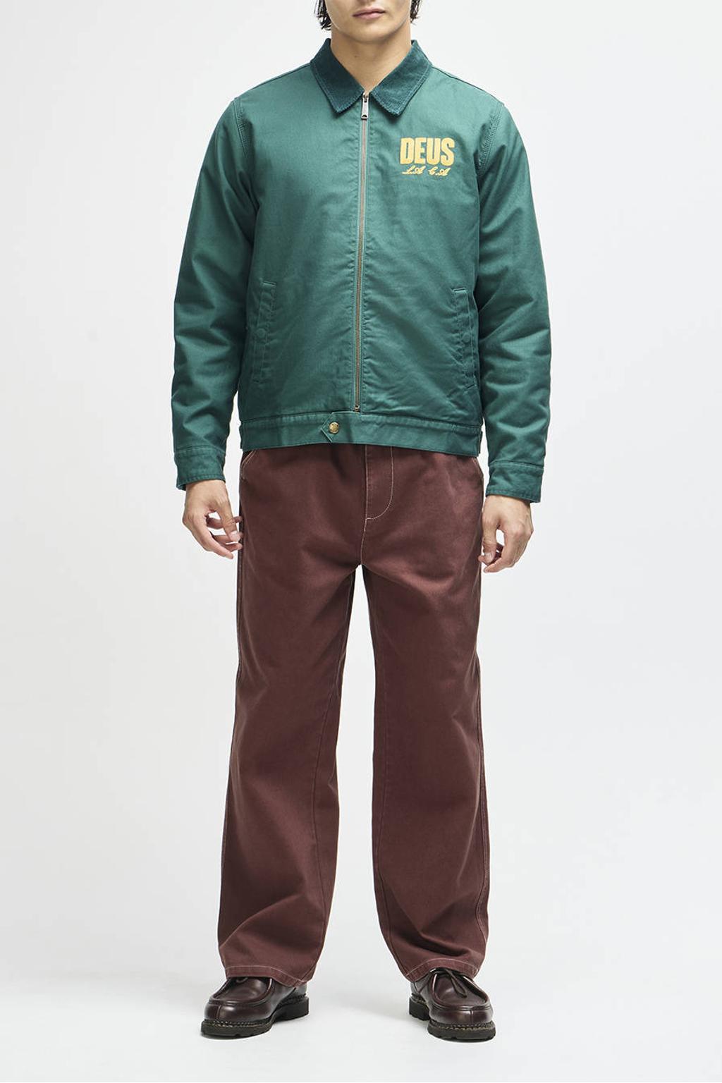 Deus Ex Machina katoenen jas met corduroy details en backprint - groen