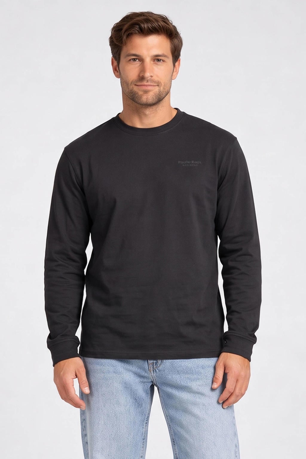 Zwarte heren Cars regular fit longsleeve van katoen met effen, lange mouwen en ronde hals