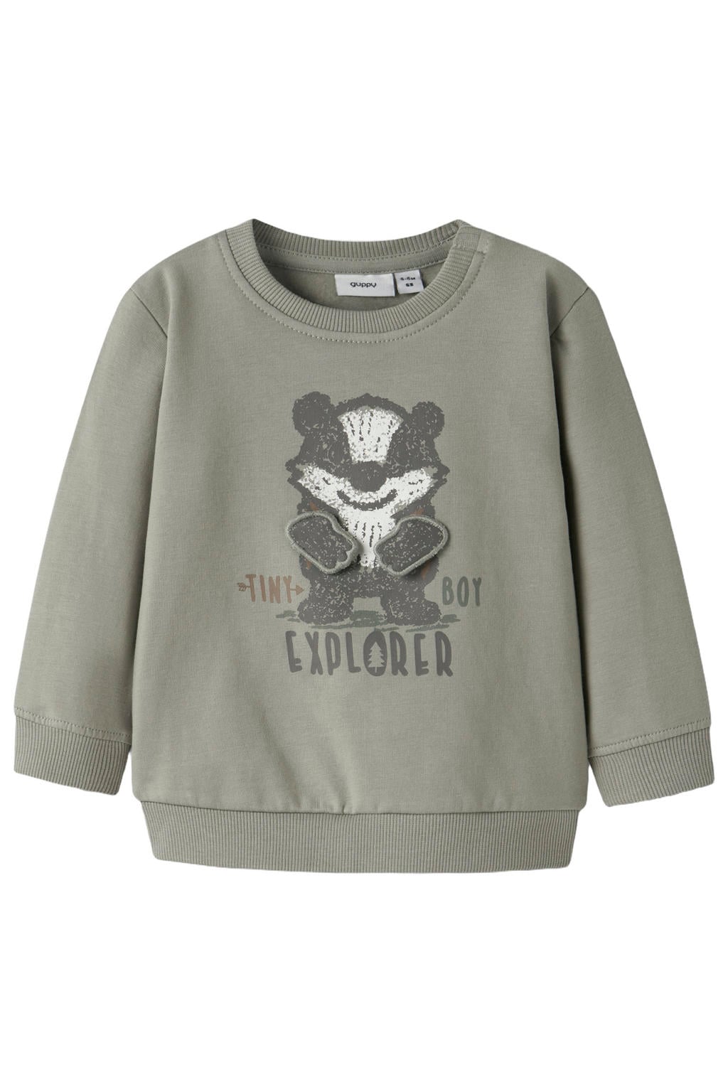 Groene jongens GUPPY BABY sweater met printopdruk, lange mouwen en ronde hals