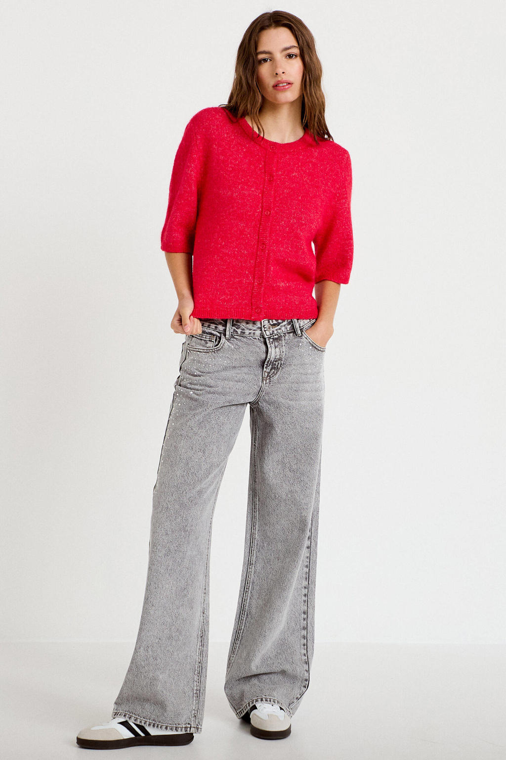 Cache Cache wide leg jeans met strass-steentjes - grijs