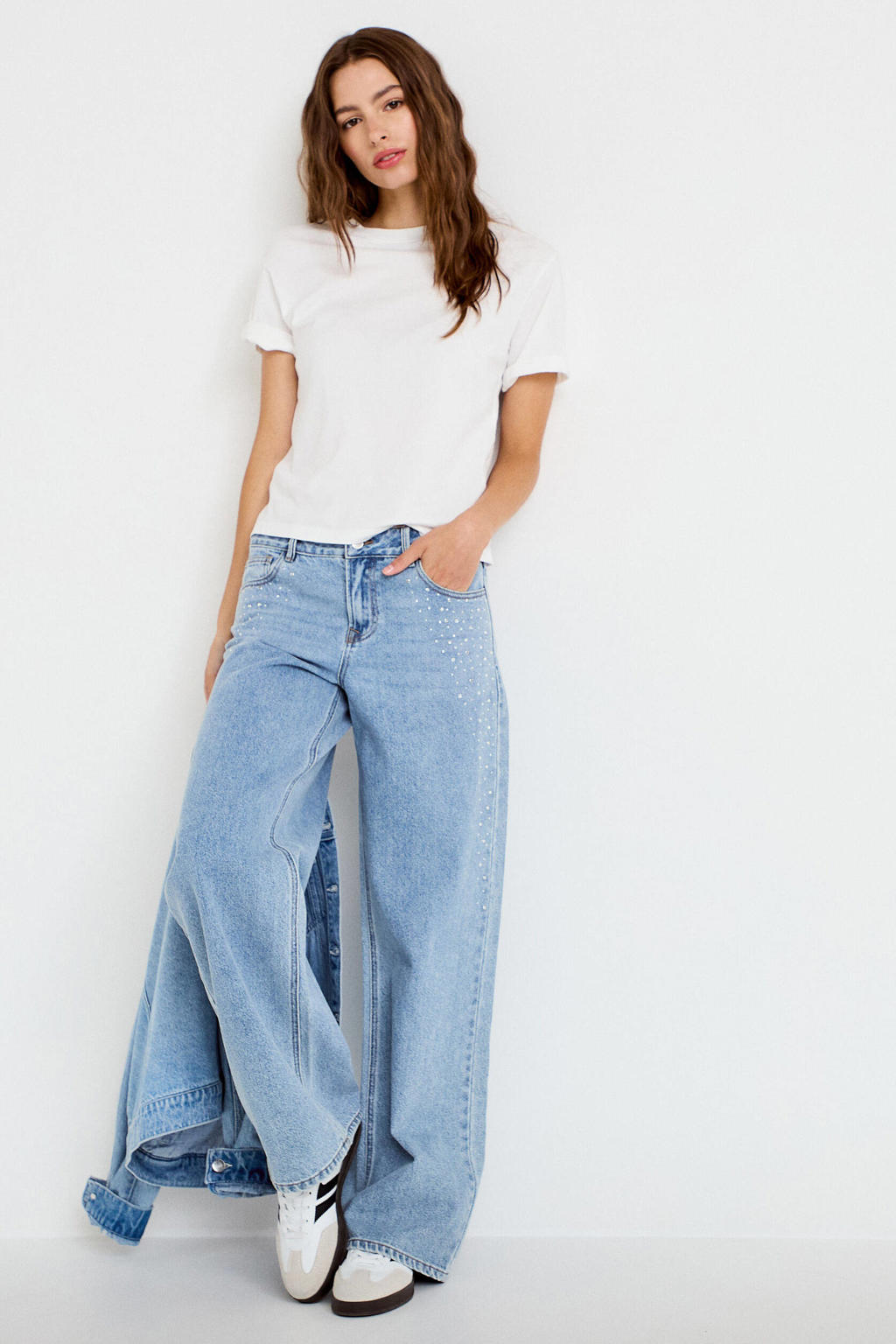 Cache Cache wide leg jeans met strass-steentjes - lichtblauw