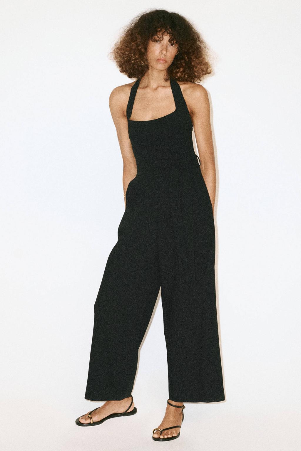 Mango jumpsuit met open rug - zwart