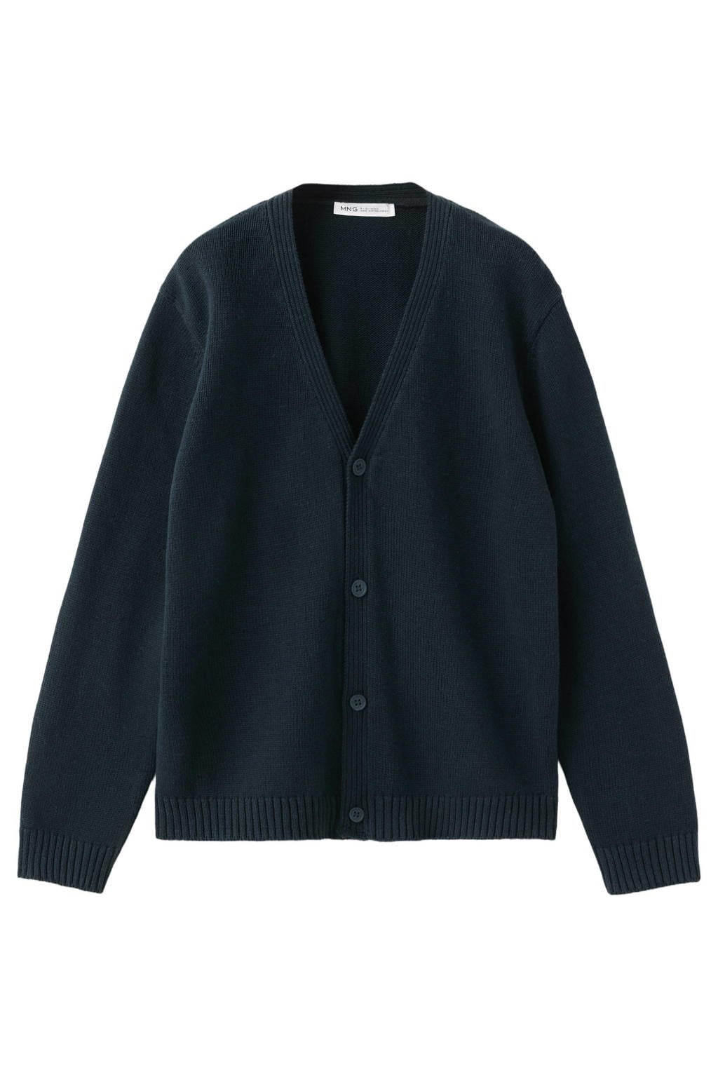 Marineblauw meisjes Mango Kids katoenen gebreide vest blauw met lange mouwen, V-hals en knoopsluiting