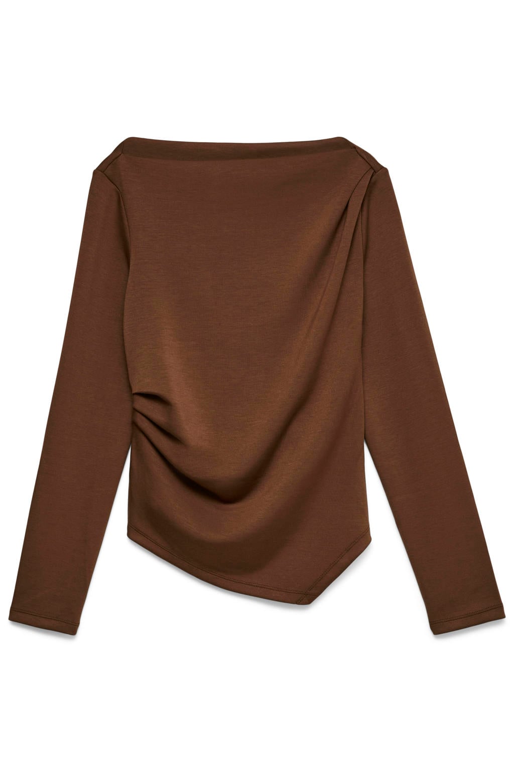 Bruine dames VERO MODA rechtvallende top van polyester met effen, lange mouwen en boothals