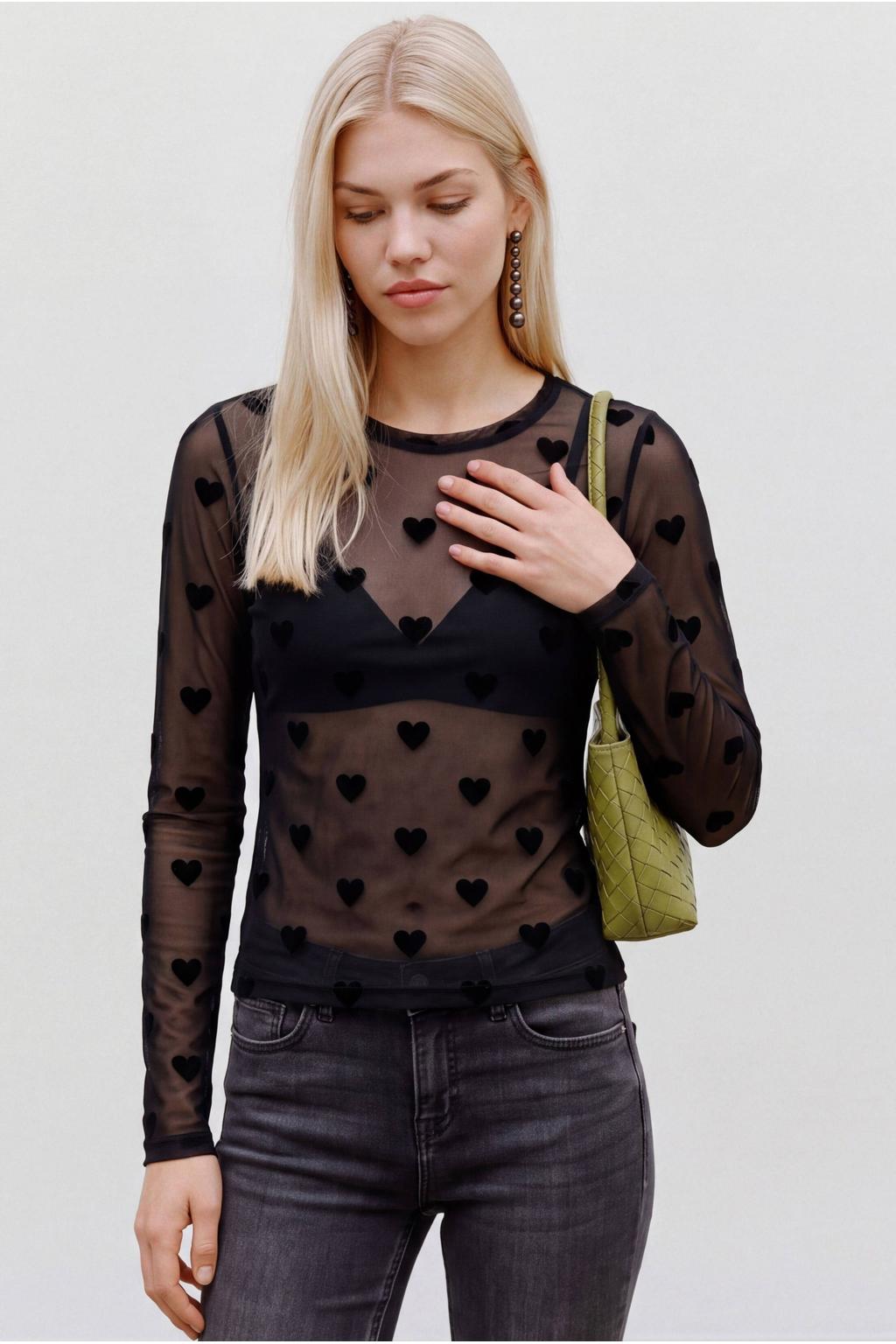 VERO MODA top met hartjes - zwart