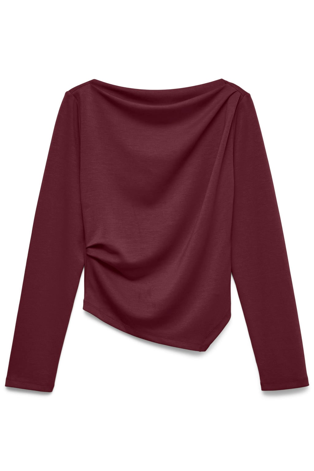 Donkerrode dames VERO MODA rechtvallende top van polyester met effen, lange mouwen en boothals