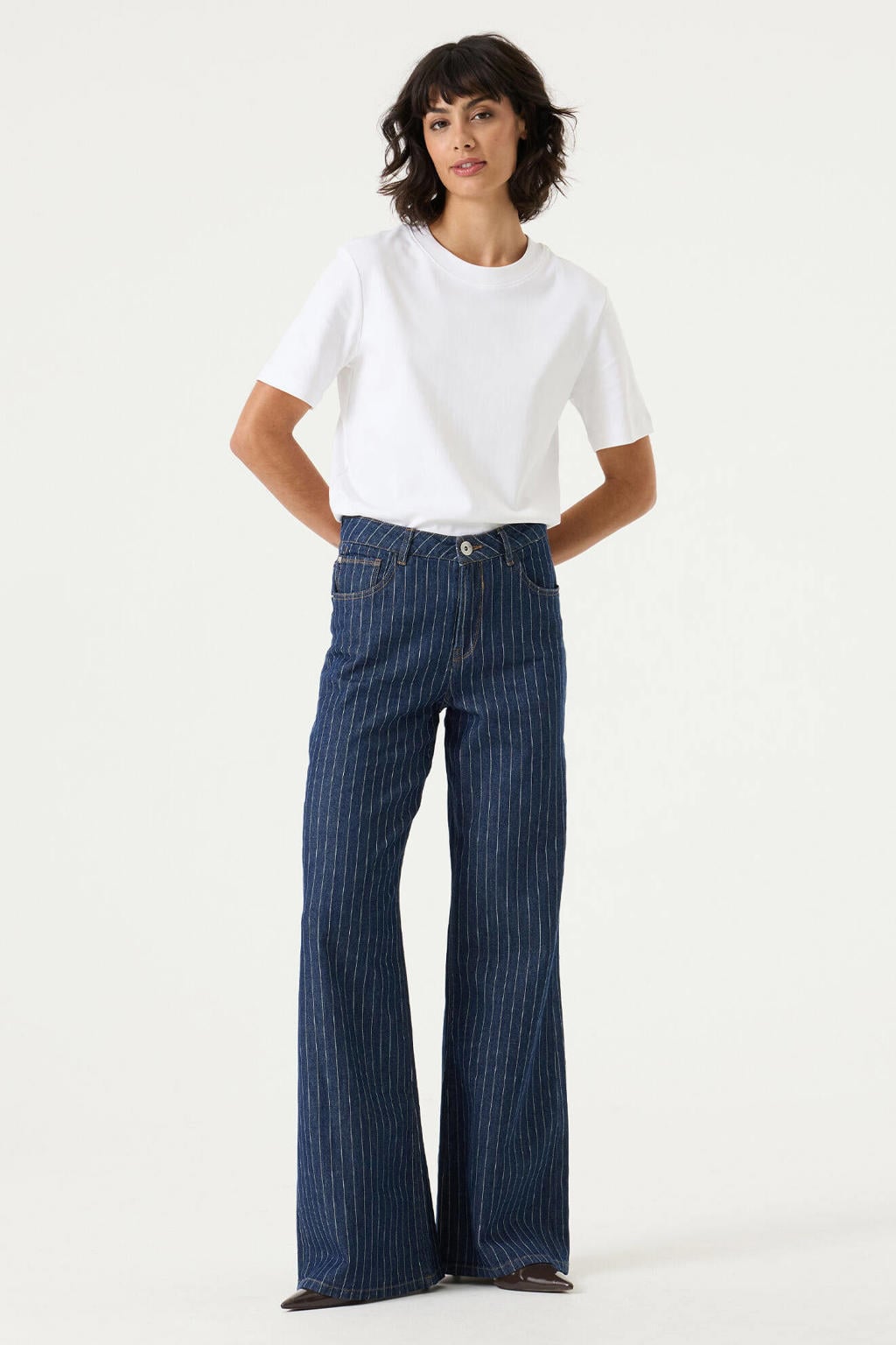 Garcia wide leg gestreepte jeans - donkerblauw