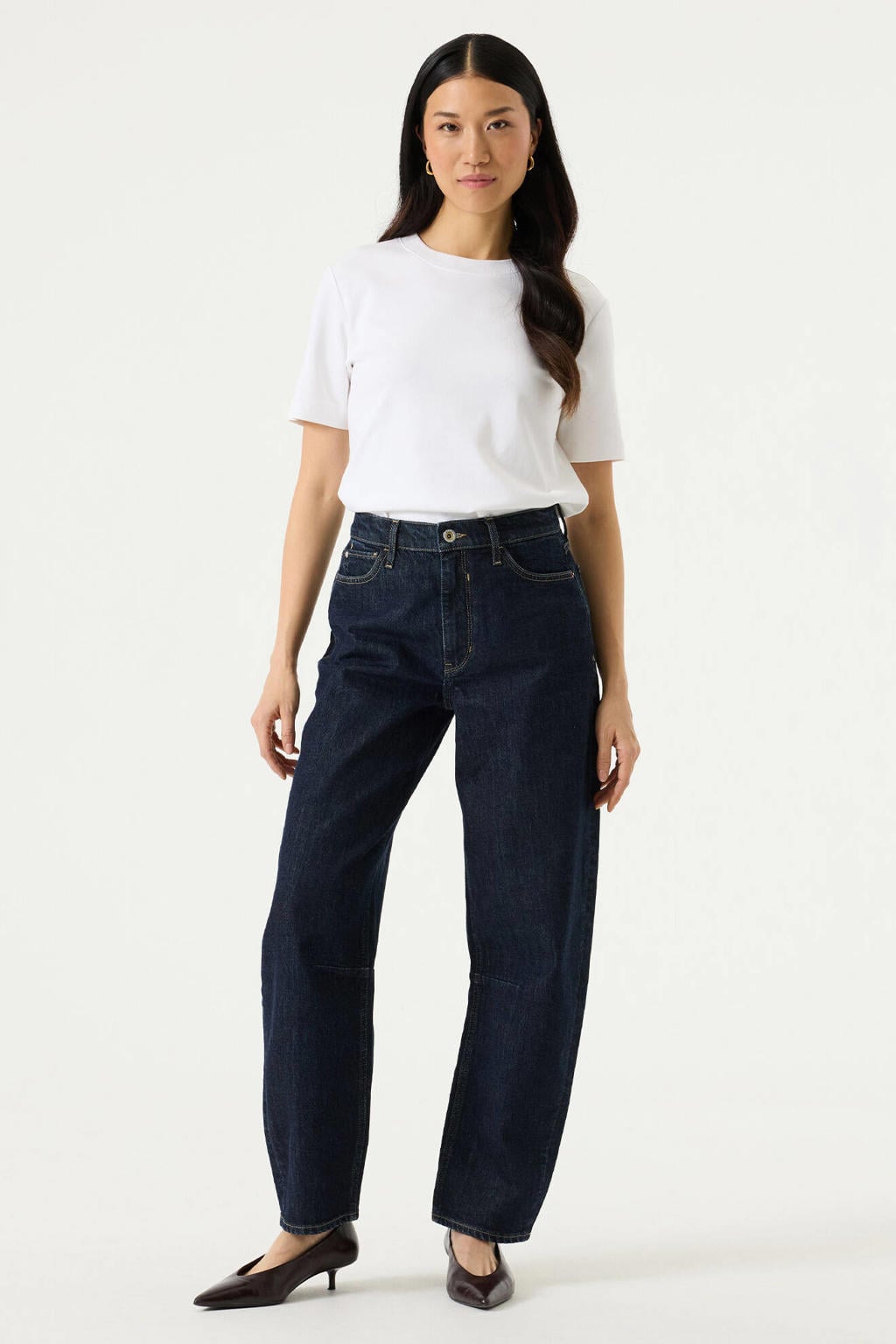 dames Garcia barrel jeans van denim met high waist, rits- en knoopsluiting en effen