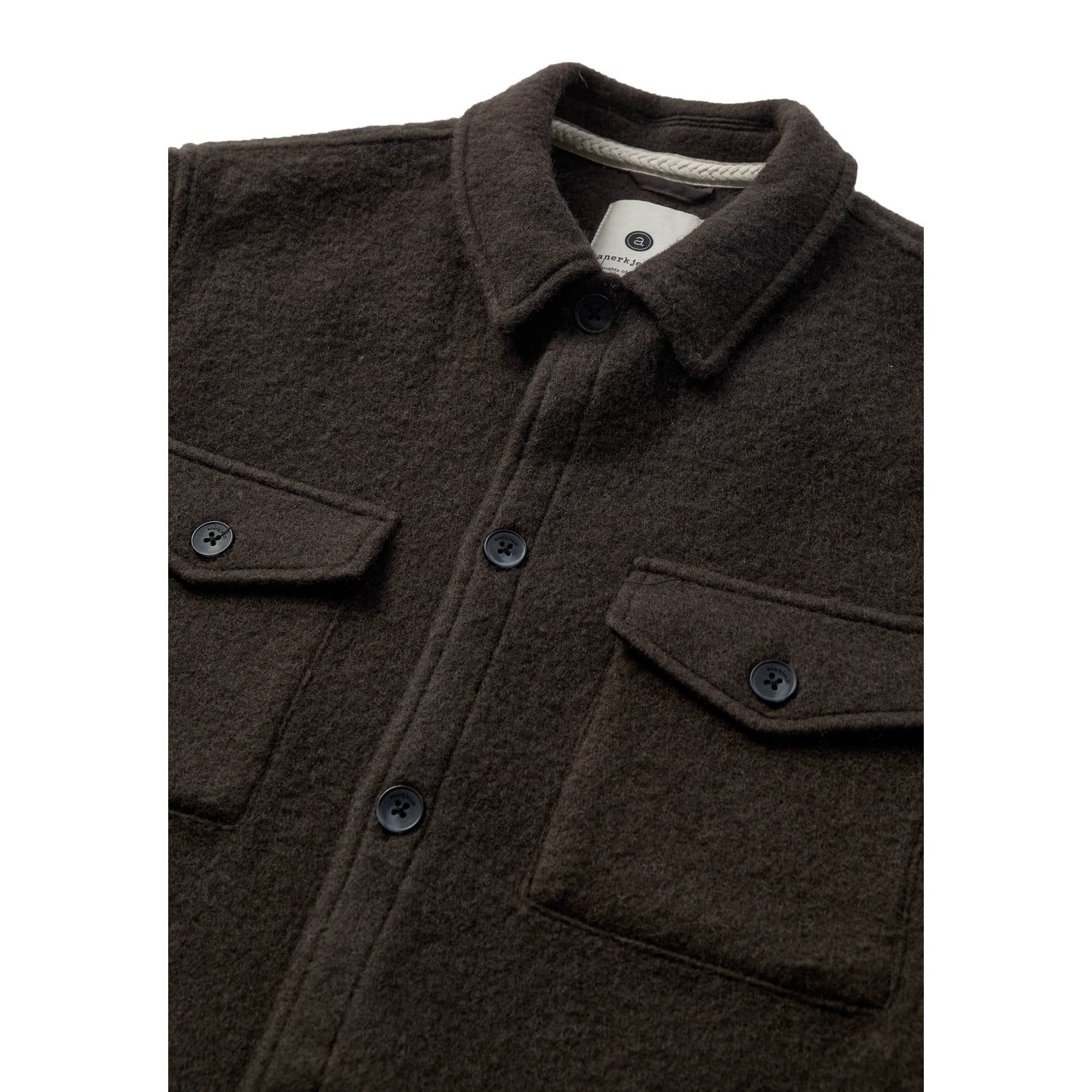 Anerkjendt regular fit overshirt met wol donkerbruin
