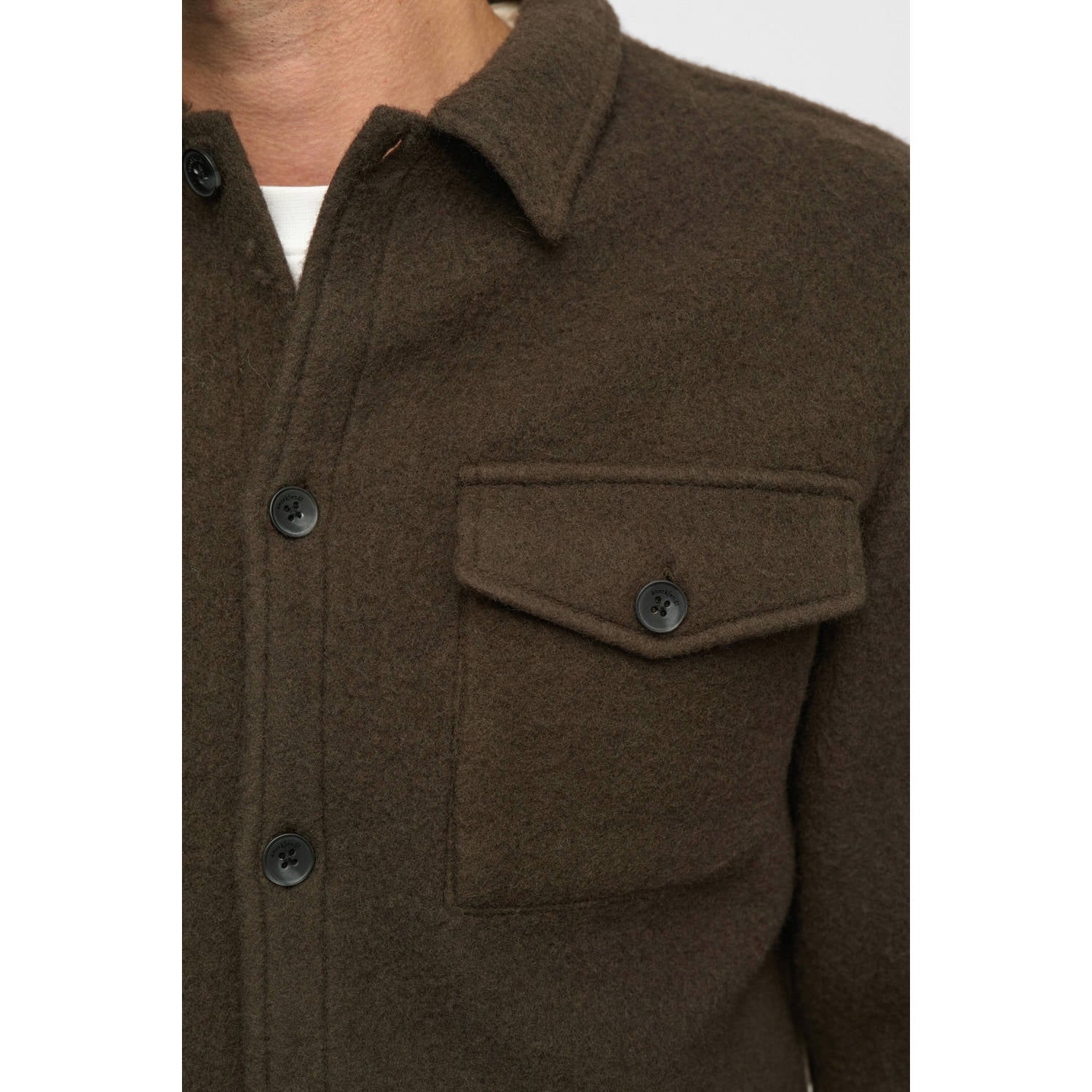 Anerkjendt regular fit overshirt met wol donkerbruin