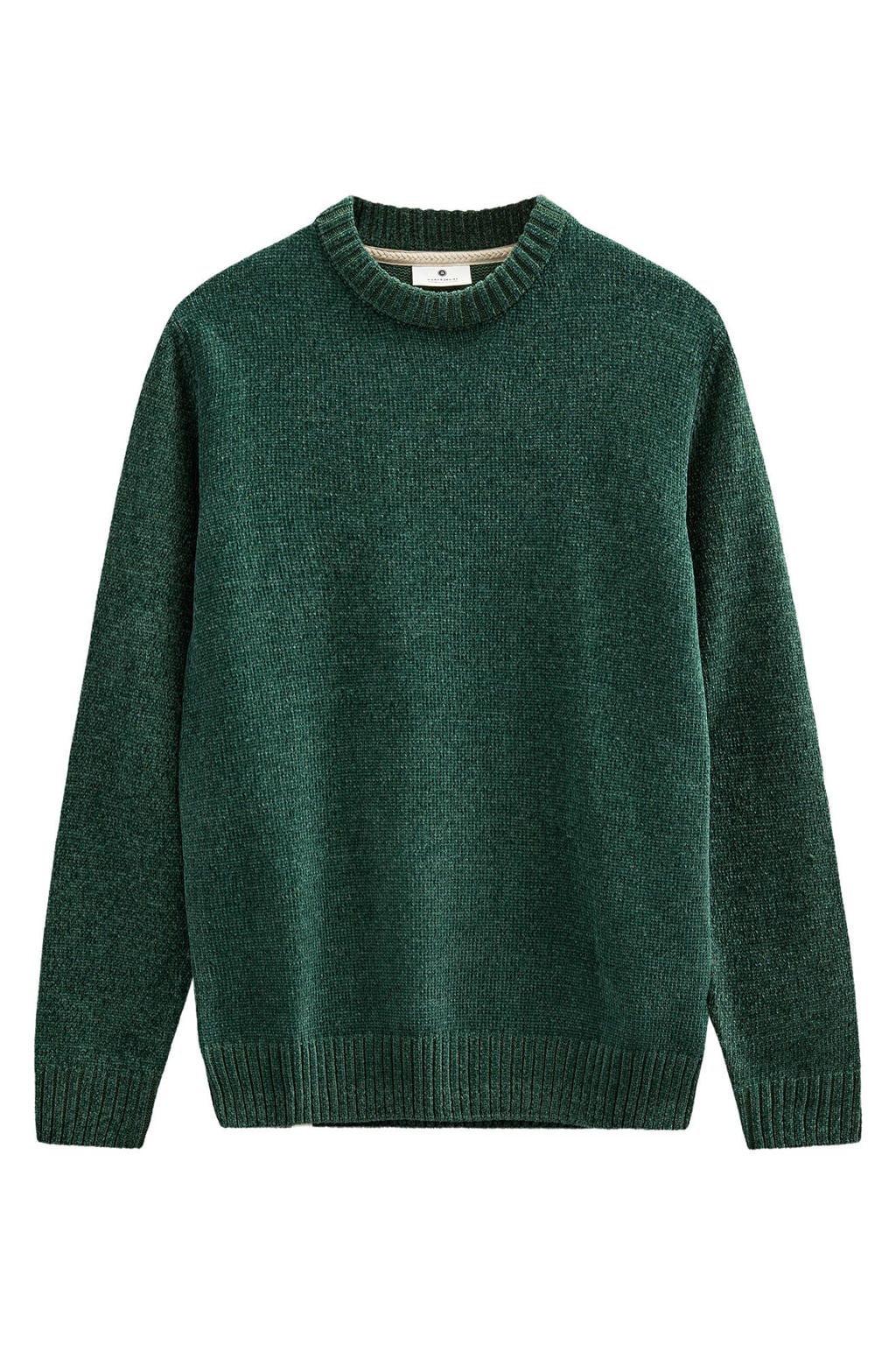 Groene heren Anerkjendt gemêleerde gebreide trui van chenille met melée print, lange mouwen en ronde hals