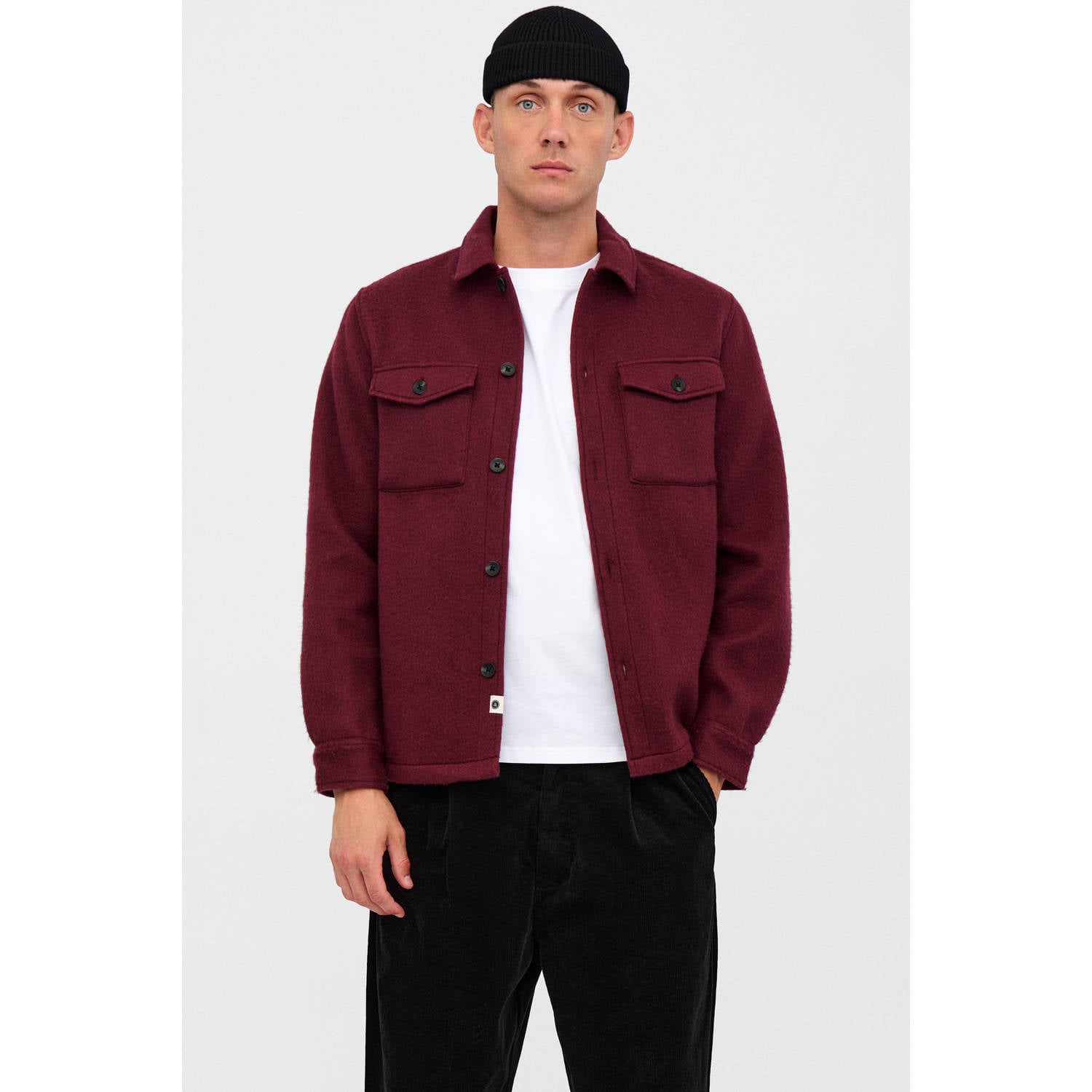 Anerkjendt regular fit overshirt met wol donkerrood