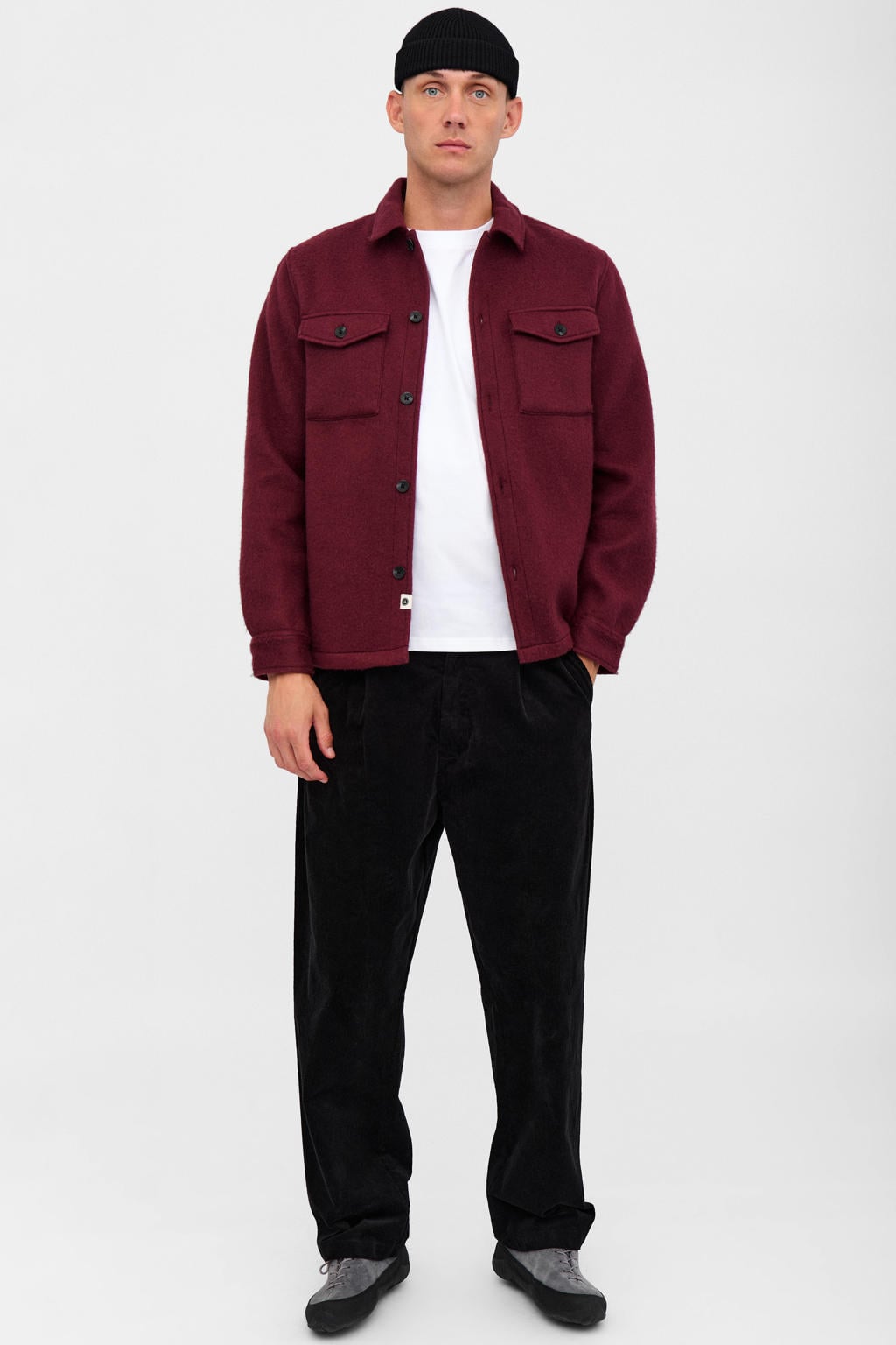 Anerkjendt regular fit overshirt met wol - donkerrood