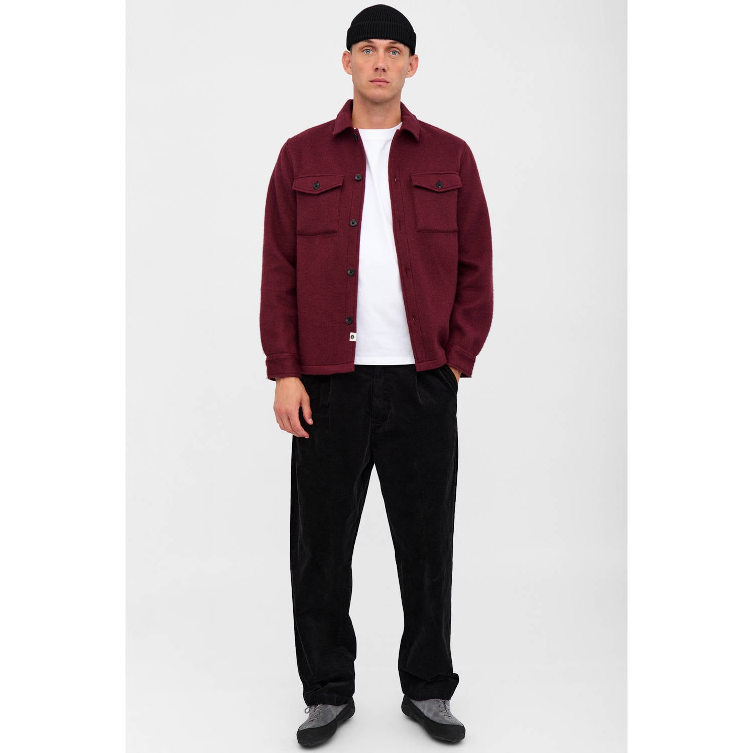 Anerkjendt regular fit overshirt met wol donkerrood