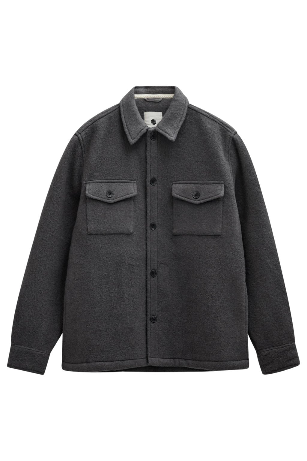 Antraciete heren Anerkjendt regular fit overshirt van wol met effen, lange mouwen en klassieke kraag