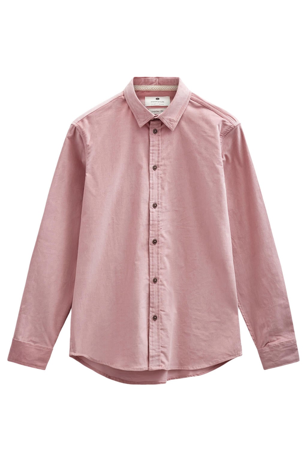 Roze heren Anerkjendt corduroy regular fit overhemd met effen, lange mouwen en klassieke kraag