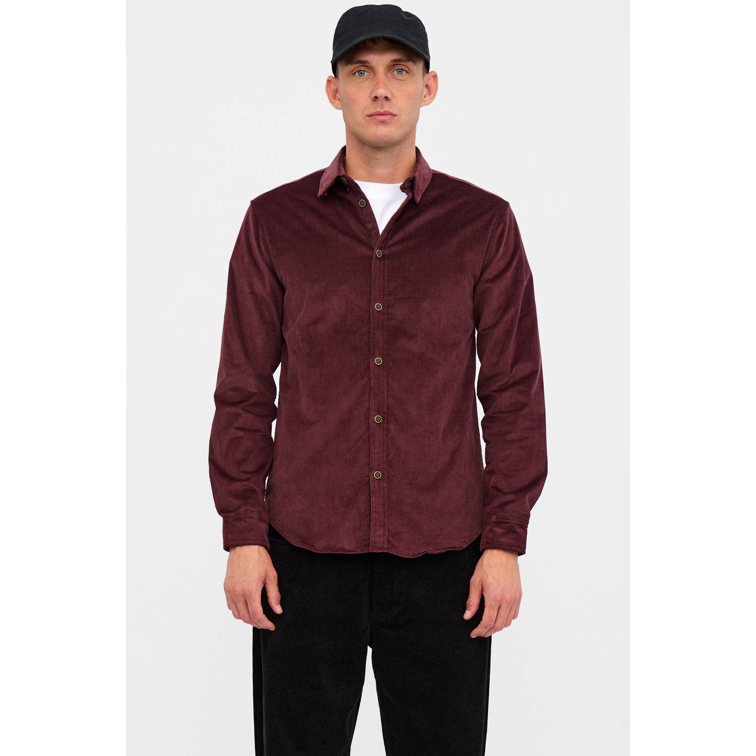 Anerkjendt regular fit corduroy overhemd donkerrood