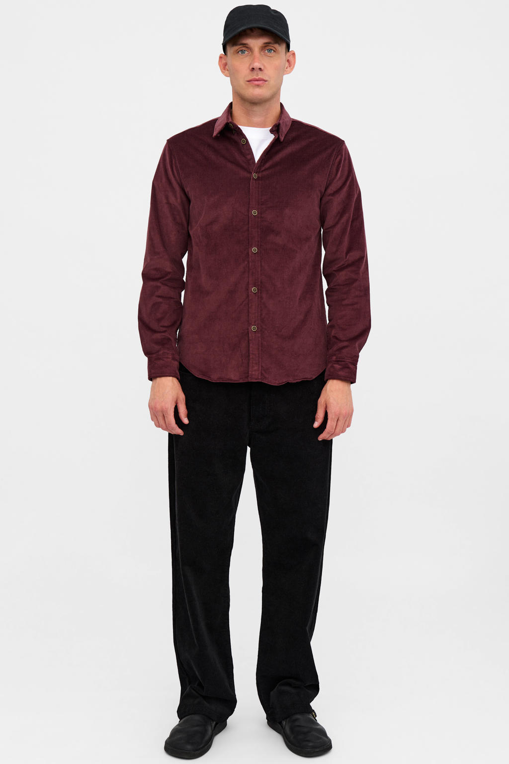 Anerkjendt regular fit corduroy overhemd - donkerrood