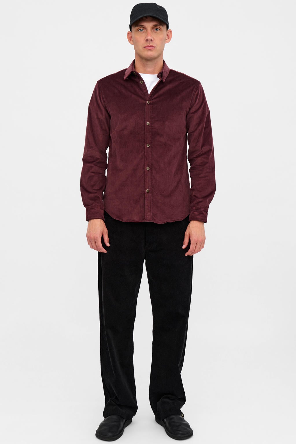 Anerkjendt regular fit corduroy overhemd - donkerrood