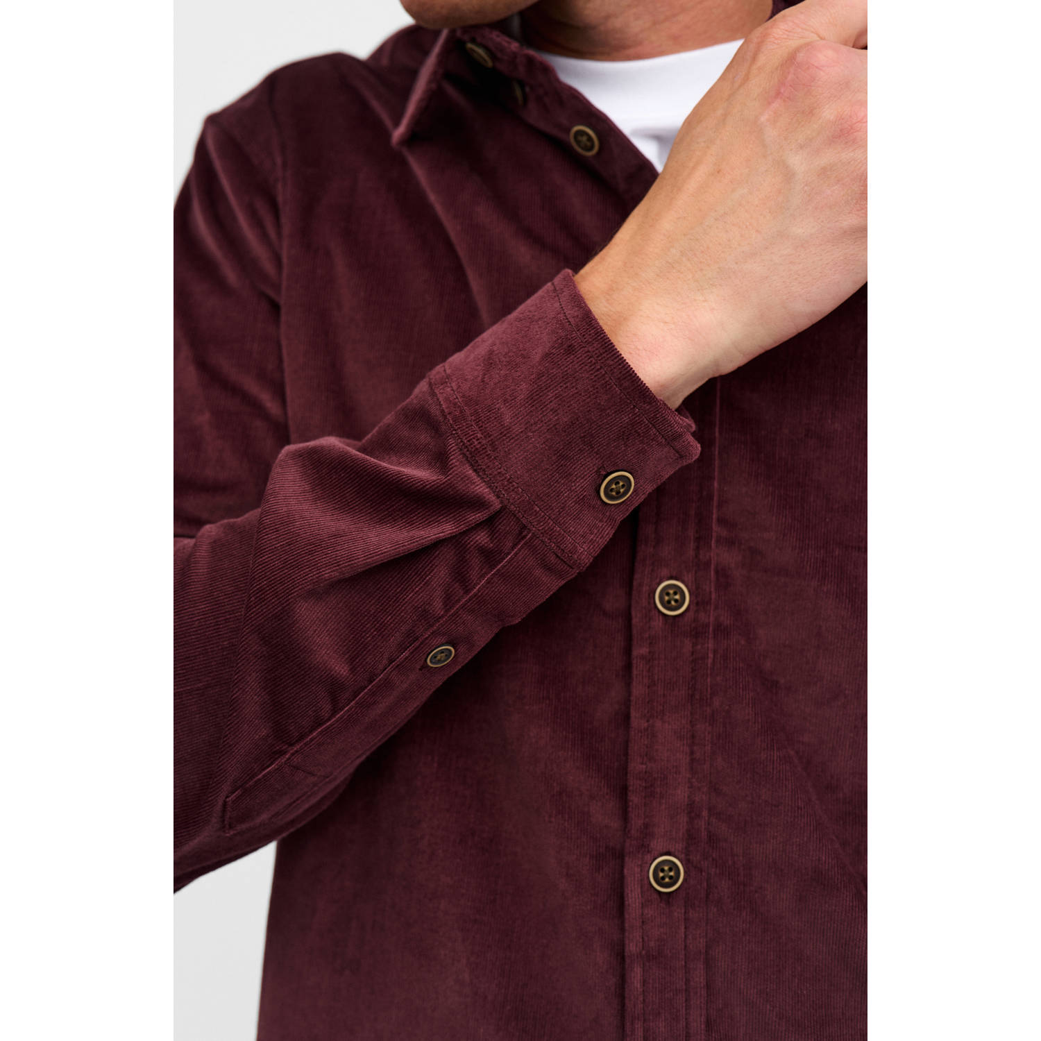 Anerkjendt regular fit corduroy overhemd donkerrood
