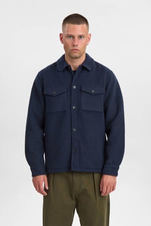 regular fit overshirt met wol - donkerblauw