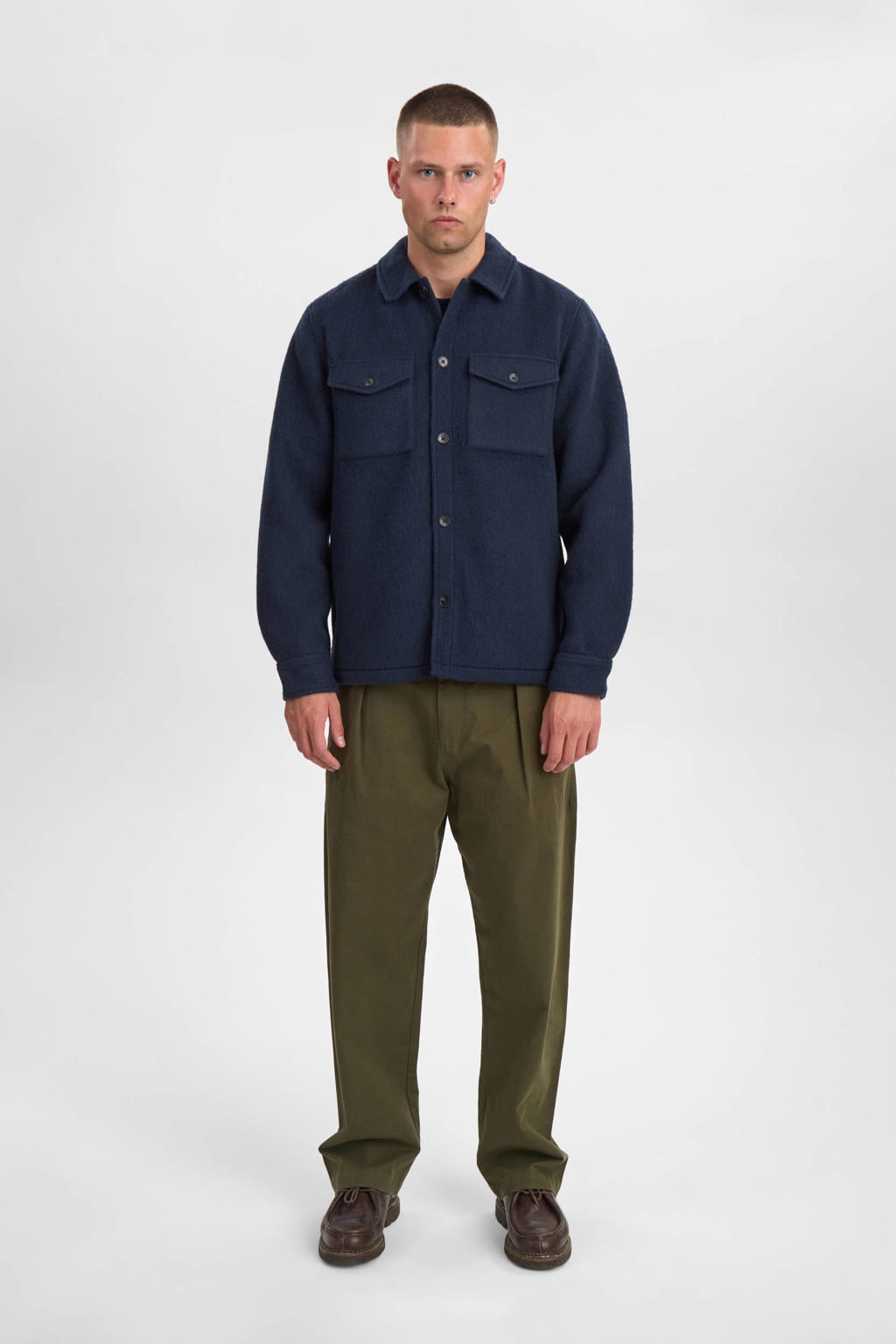 Anerkjendt regular fit overshirt met wol - donkerblauw