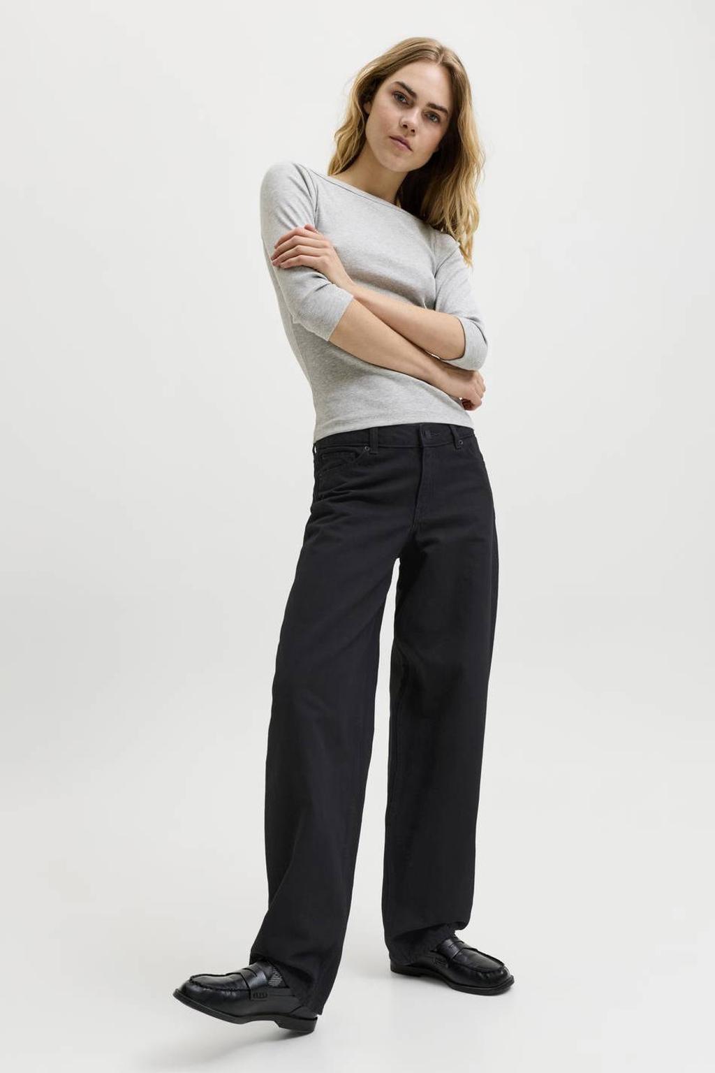 Black denim dames JJXX barrel jeans van denim met regular waist, rits- en knoopsluiting en effen