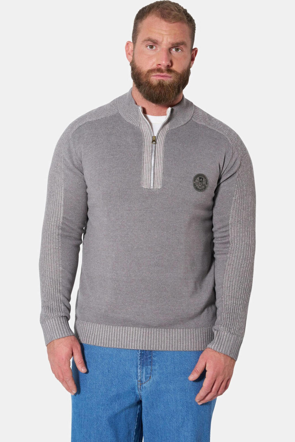 Jan Vanderstorm regular fit gebreide schipperstrui Plus Size - grijs