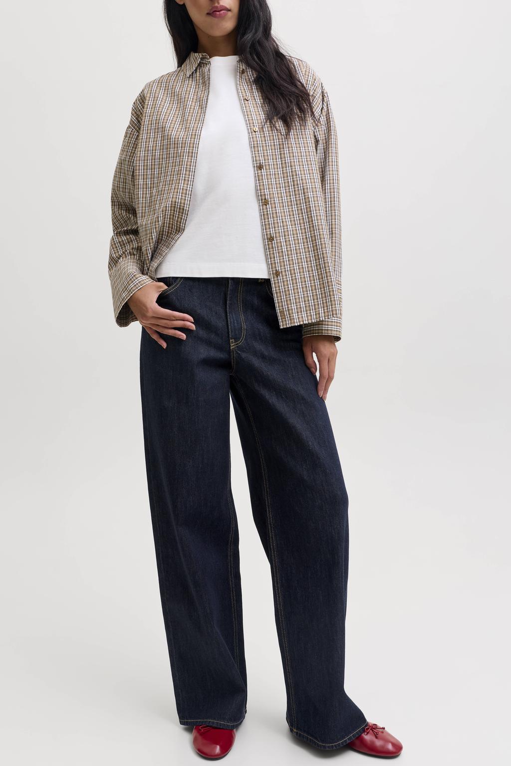 Dark blue denim dames JJXX jeans van denim met high waist, rits- en knoopsluiting en effen