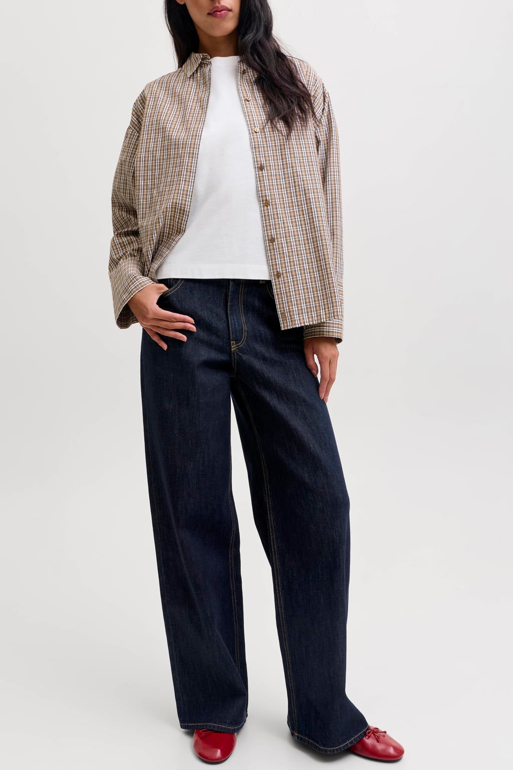 Dark blue denim dames JJXX jeans van denim met high waist, rits- en knoopsluiting en effen