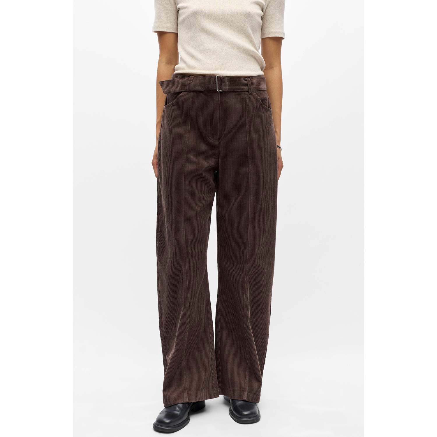 OBJECT wide leg broek met corduroy details bruin