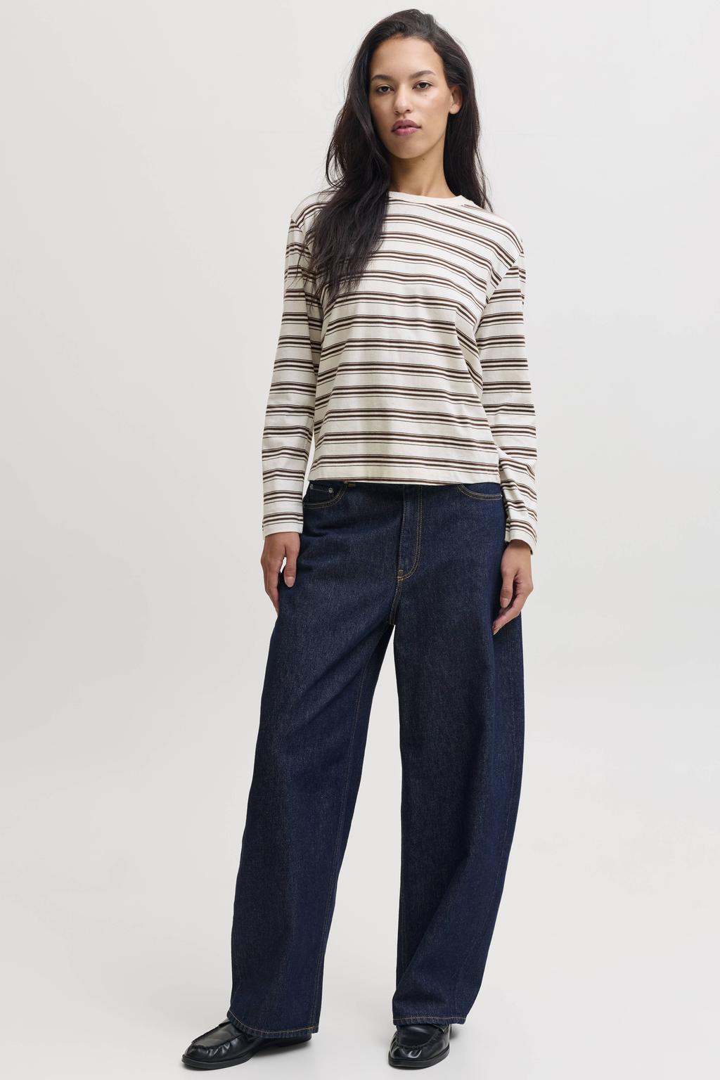 Ecru dames JJXX gestreept T-shirt met korte mouwen en ronde hals