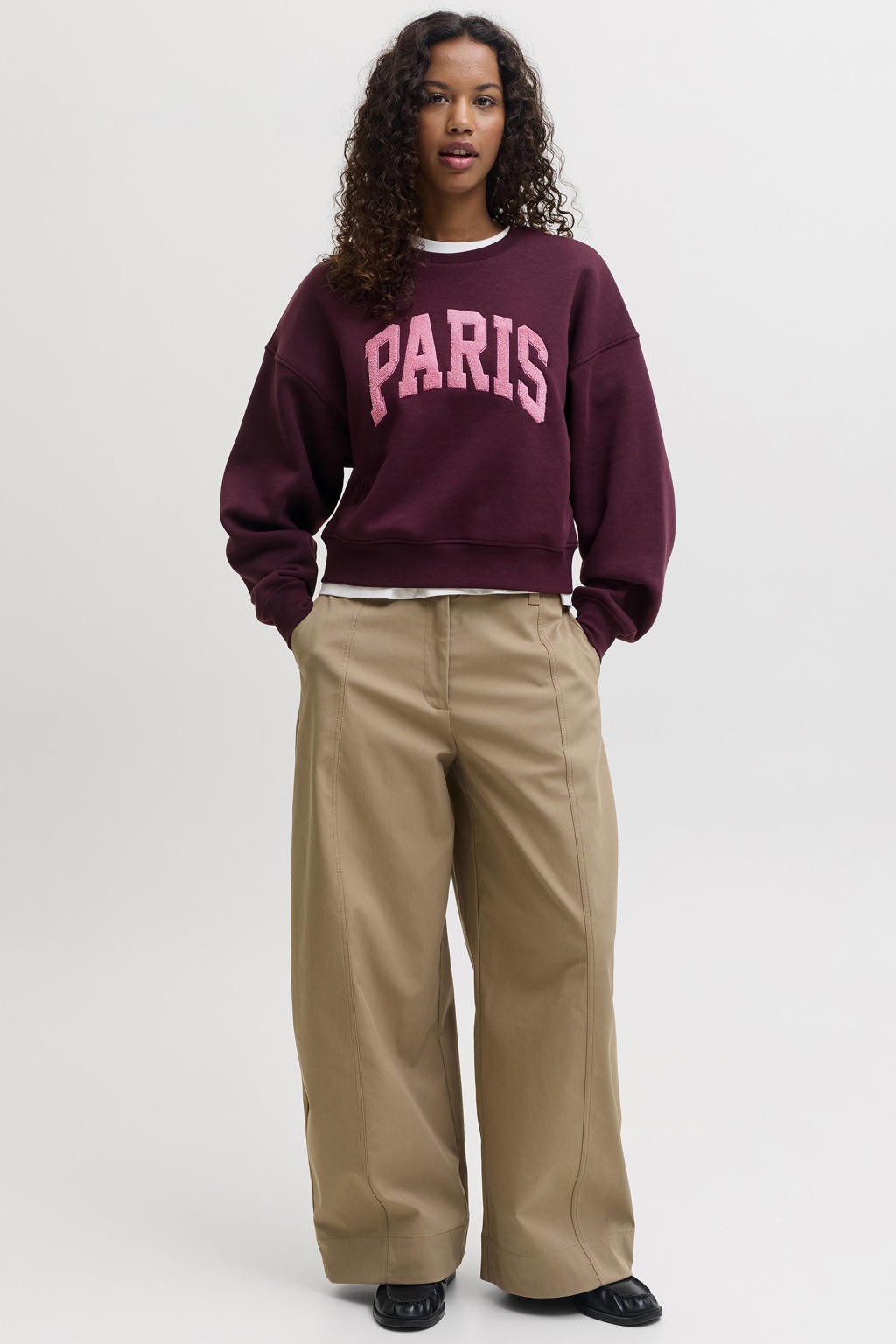 Donkerrode dames JJXX sweater van polyester met tekst print, lange mouwen en ronde hals