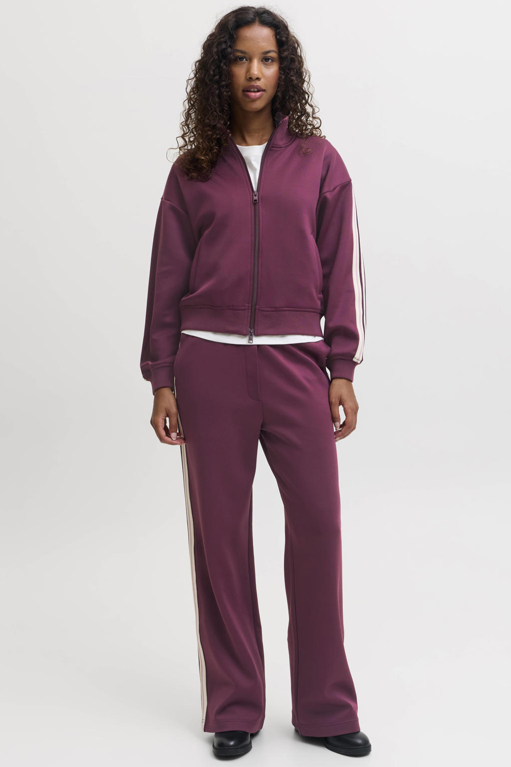 Donkerrode dames JJXX wide leg gebreide broek met effen