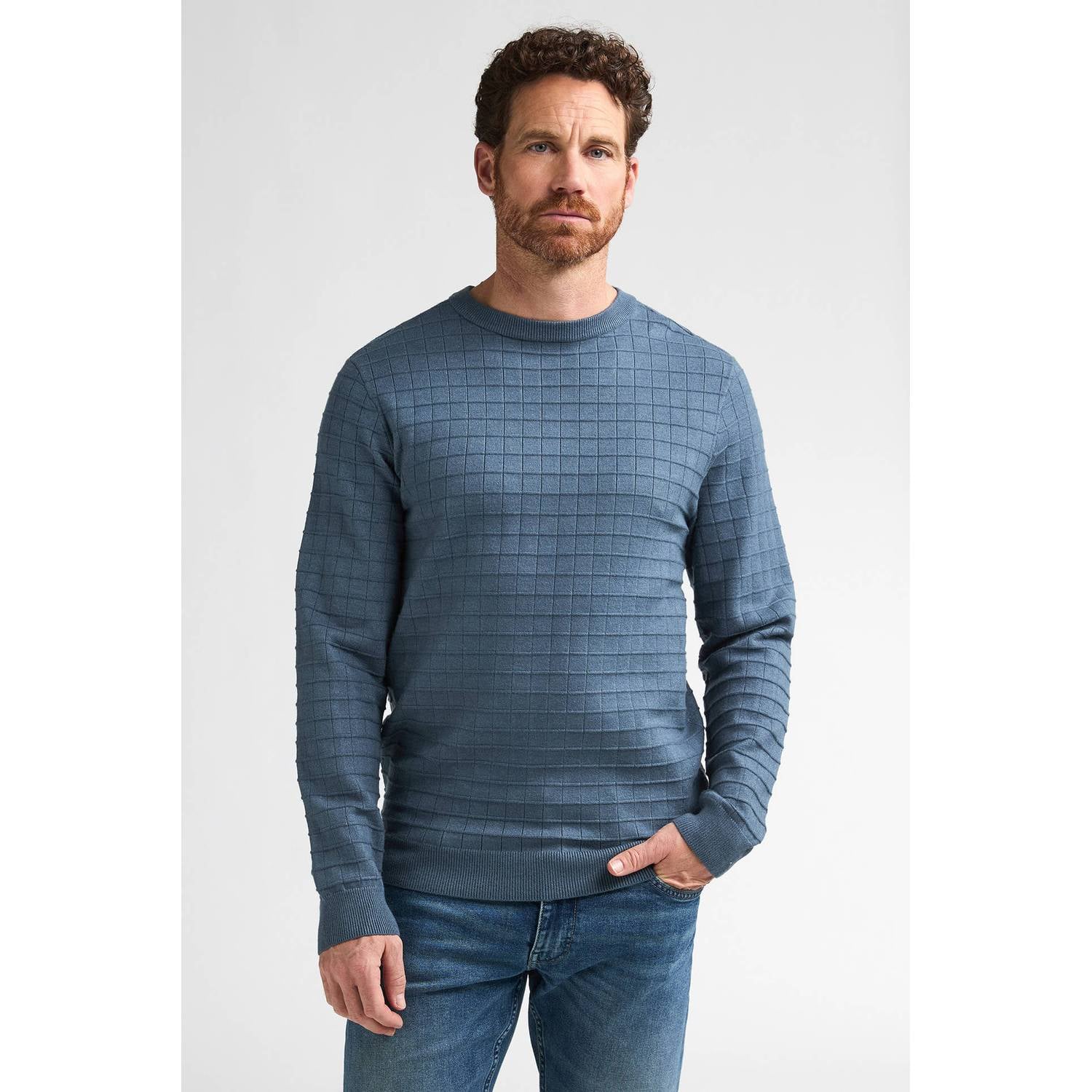 Petrol Industries regular fit gebreide trui blauw
