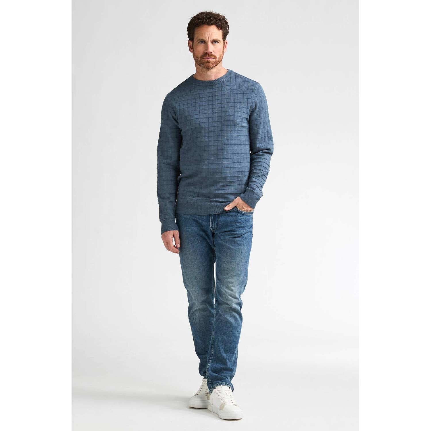 Petrol Industries regular fit gebreide trui blauw