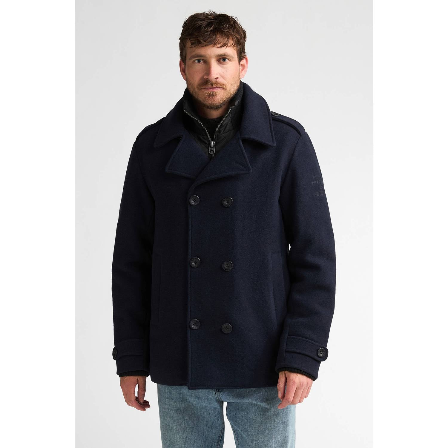 Petrol Industries wintermantel met wol donkerblauw