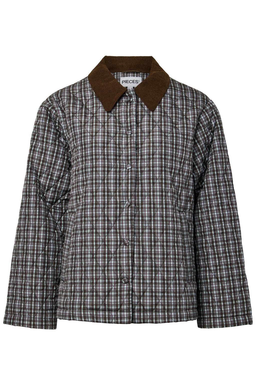 Multikleurige dames PIECES geruite corduroy jas meerkleurig van polyester met lange mouwen en knoopsluiting
