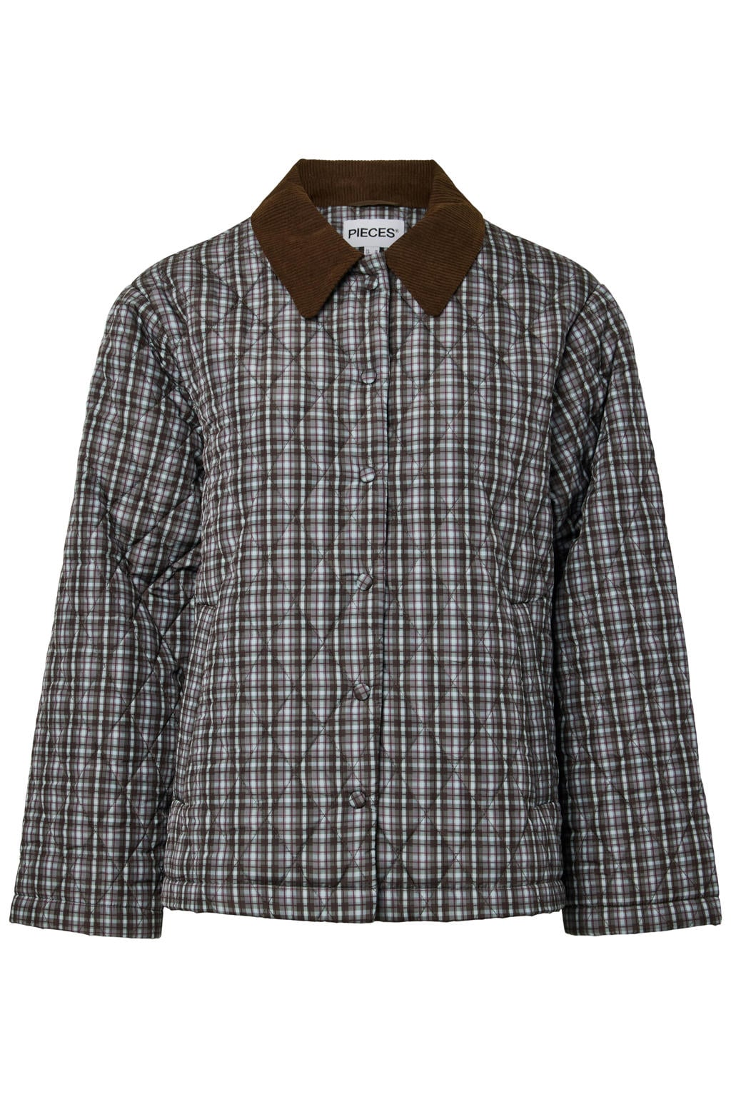 Multikleurige dames PIECES geruite corduroy jas meerkleurig van polyester met lange mouwen en knoopsluiting