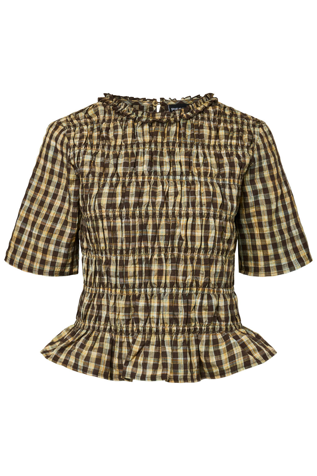 PIECES geruite top met peplum - geel