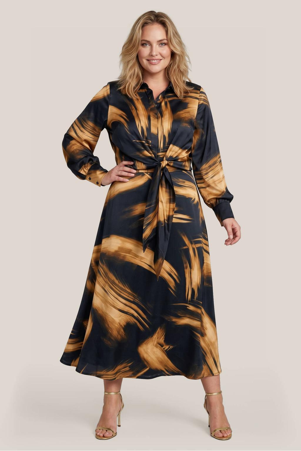 Zwart en gouden dames Mart Visser blouse met lange mouwen, klassieke kraag en knoopsluiting