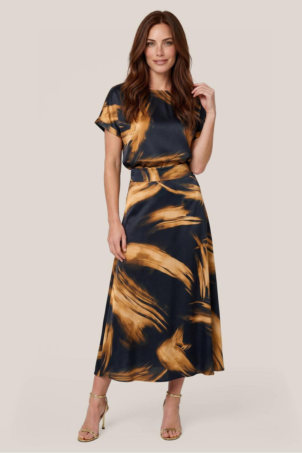 Zwart en gouden dames Mart Visser A-lijn midi rok met print voorzien van