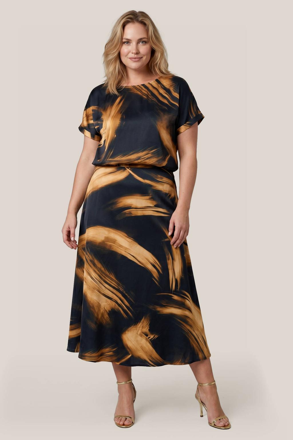 Zwart en gouden dames Mart Visser top met korte mouwen en ronde hals