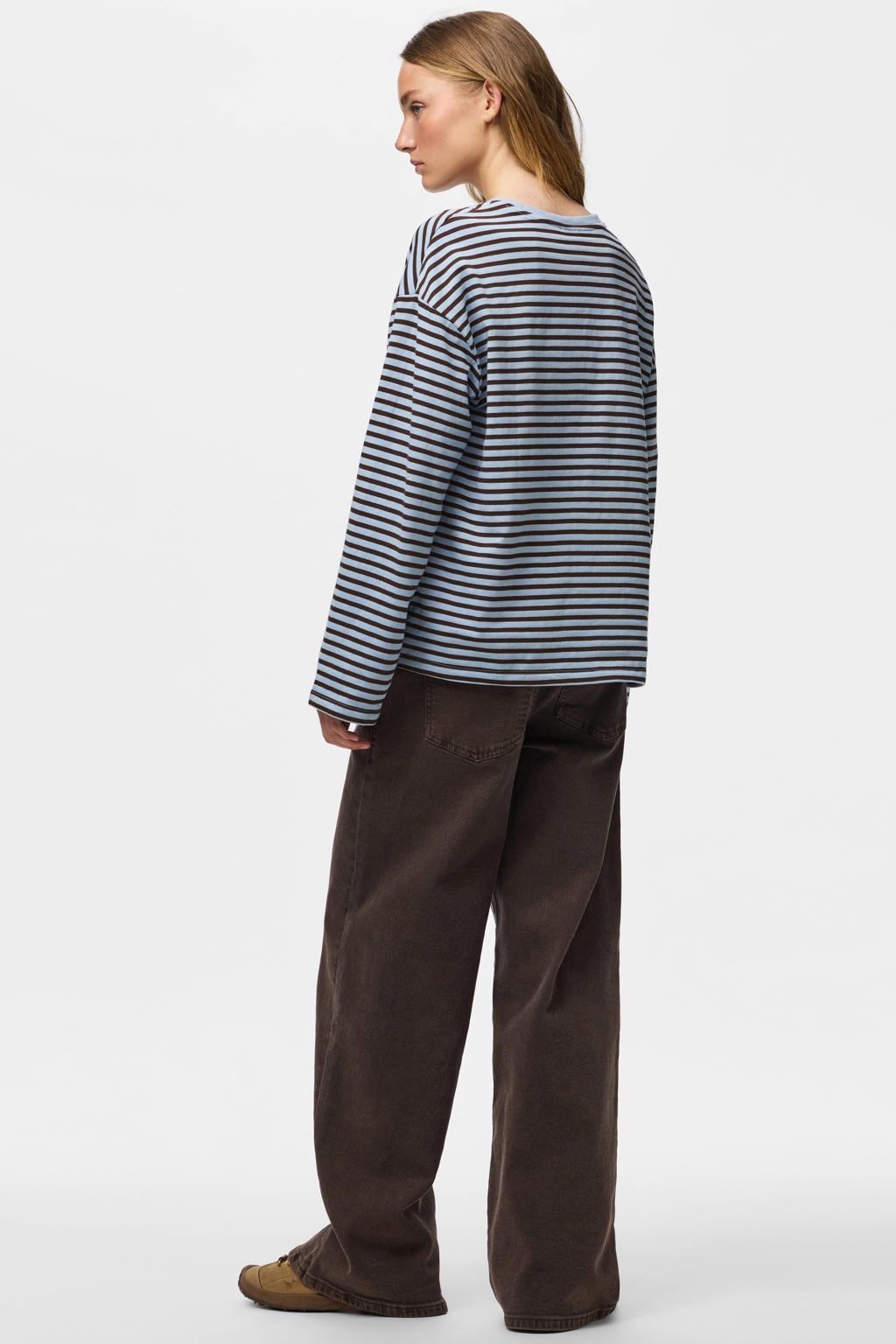 PIECES oversized gestreepte longsleeve - lichtblauw