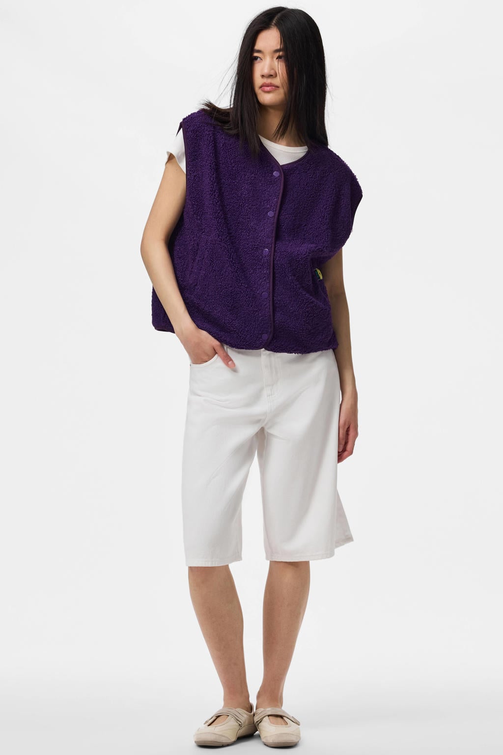 PIECES teddy gilet - donkerpaars